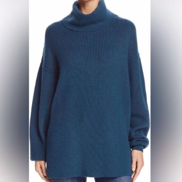 Free People oversized ribbed  tunic turtleneck sweater deep TEAL sz S - Picture 1 of 4